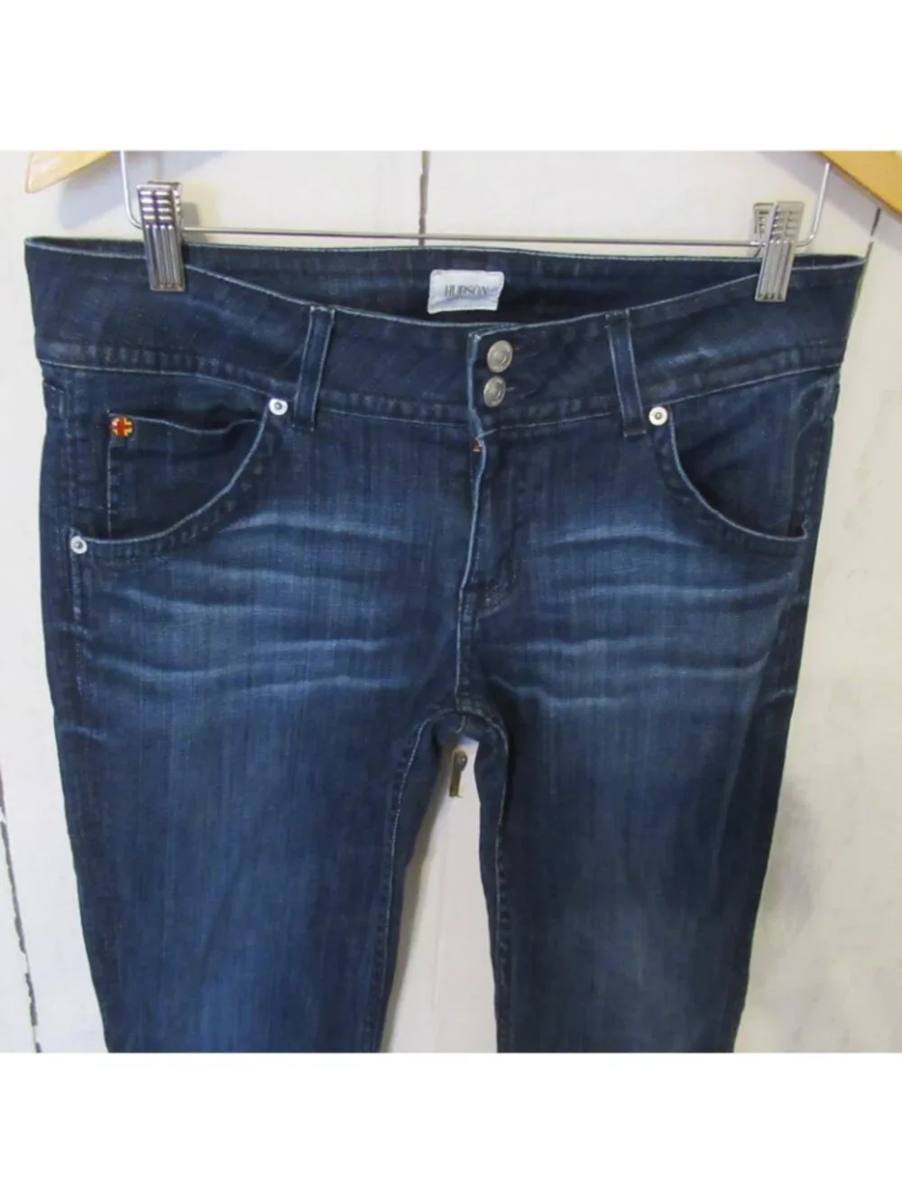 Hudson Jeans 31 Long Tall Signature Flare Bootcut Flap‎ Pockets Dark Distressed - Picture 2 of 7